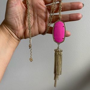 *R A R E*  Kendra Scott Neon Pink Tassel Rayne Gold Necklace
